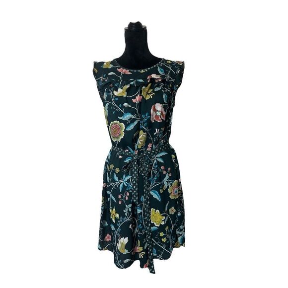 Loft Green Floral Flutter Cap Sleeve Belted Dress Size Small - Picture 4 of 16